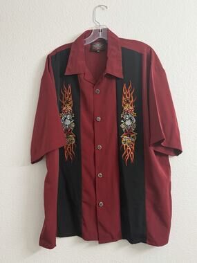 Dragonfly Roadhouse Shirt Mens XL Bowling Flames Rockabilly Y2K Vintage